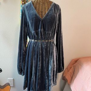 Boho Crushed Blue Velvet Dress (with balloon sleeves)